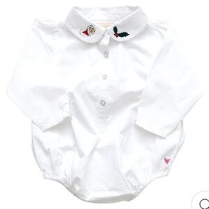 Pink Chicken White Baby Collar Bodysuit-Holiday Embroidery
